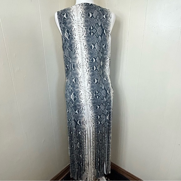 L&B Lucky Blessed Snake Print Sleeveless Fringe Long Duster Cardigan Size Small - Picture 4 of 16